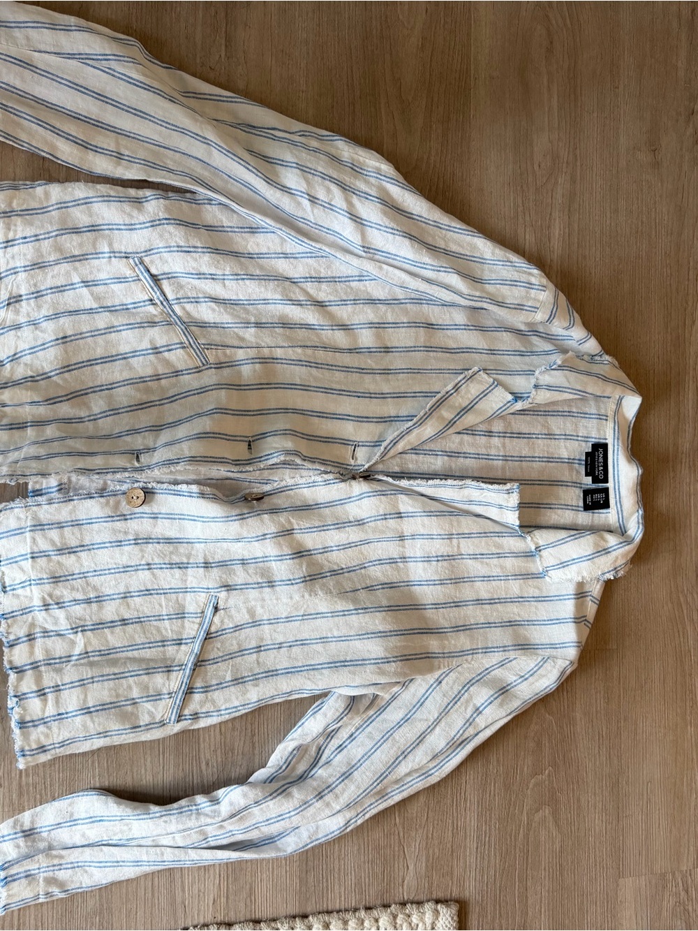 Light Blue Striped Linen Jacket - Casual Button-Up